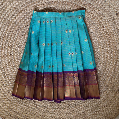 Aqua Blue and Purple Kanchi Silk Lehanga Set