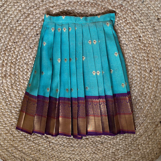 Aqua Blue and Purple Kanchi Silk Lehanga Set