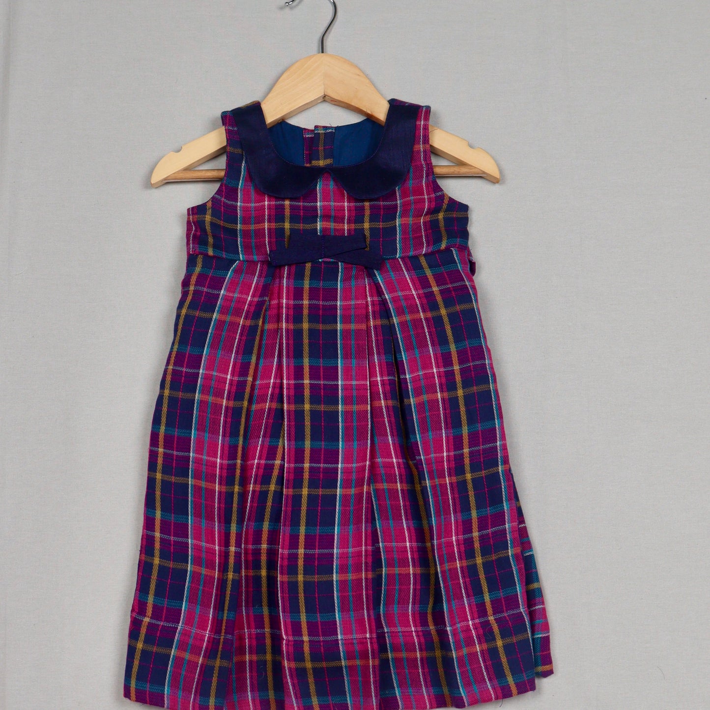 Pink & Navy Checked Peter Pan Collar Frock