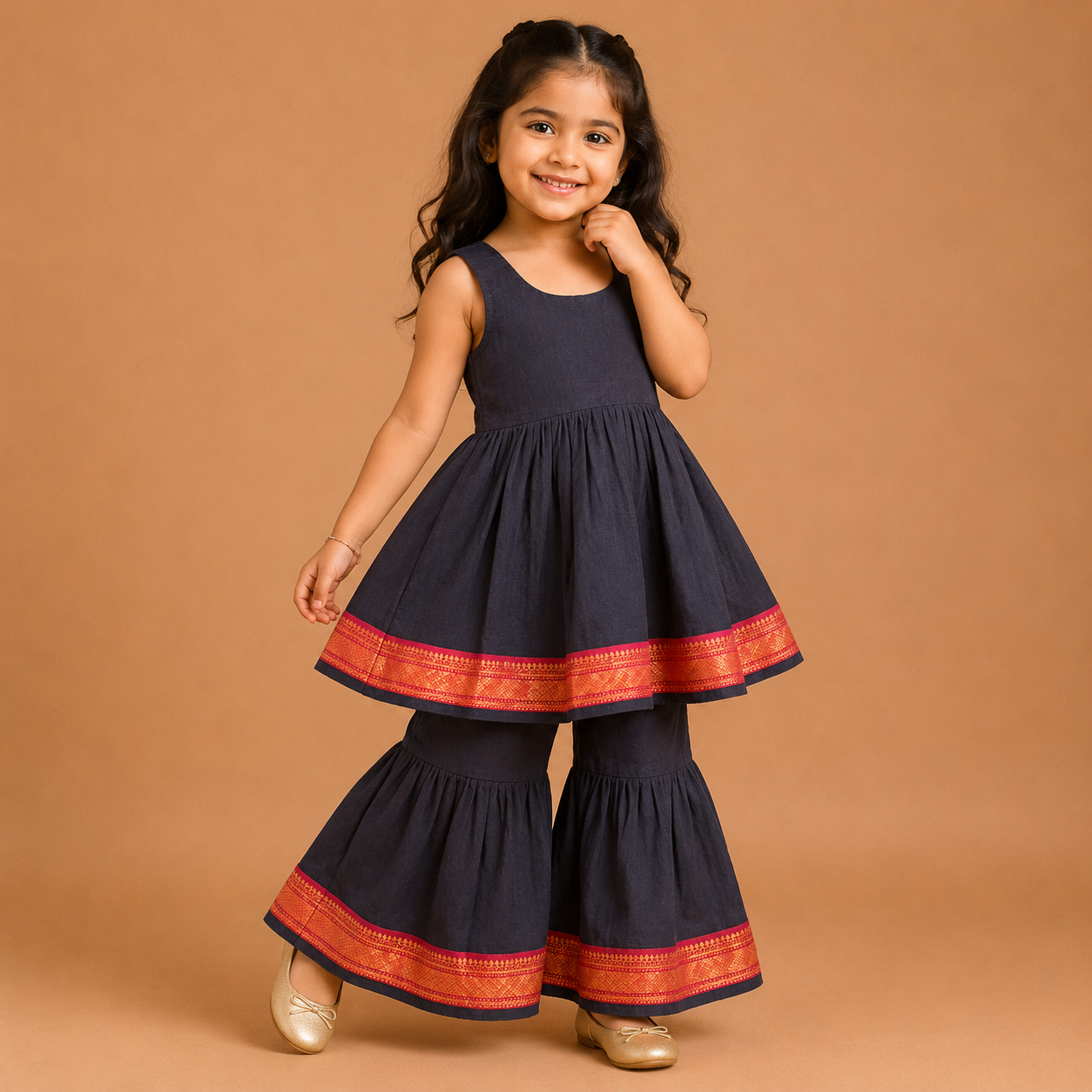 Black Handloom Cotton Sharara Set