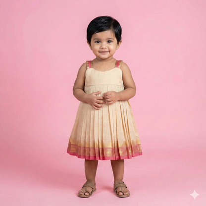 Beige And Pink Kanchi Cotton Frock