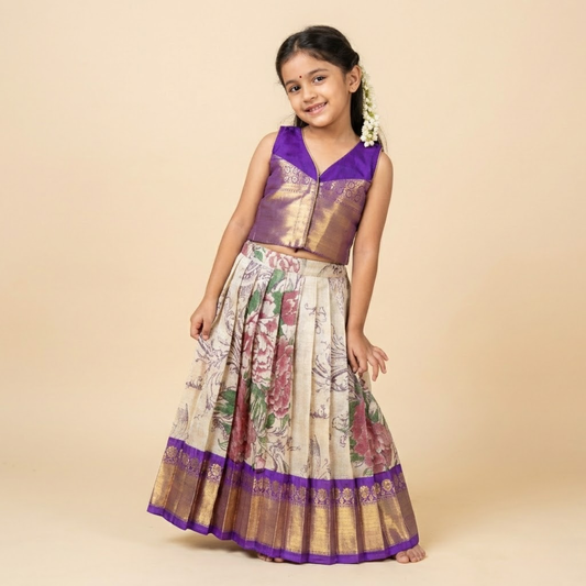 Purple & Gold Tissue Lehenga Set