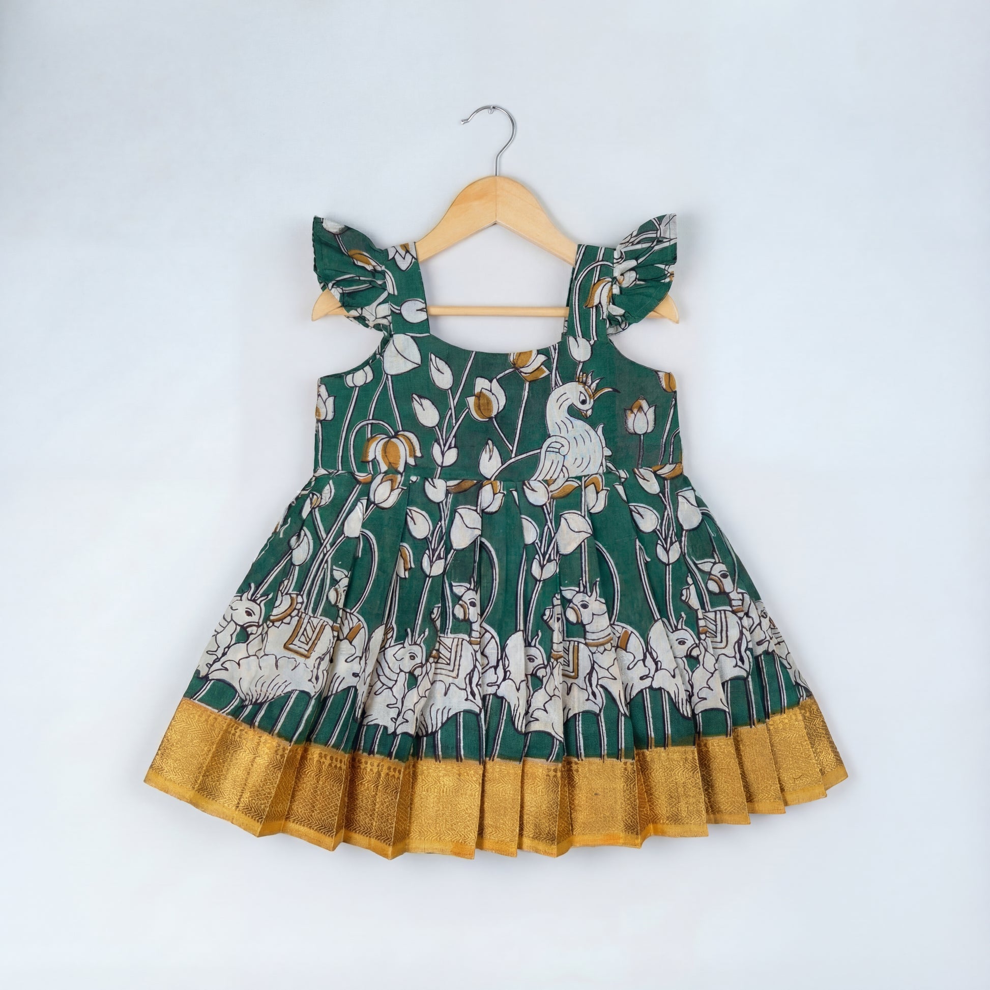Green and Mustard Color Kalamkari print Frock – Tassel Tales