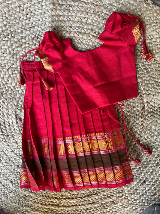 Red Chettinad Cotton Lehenga Set