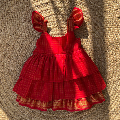 Red Kalyani Checks Dress