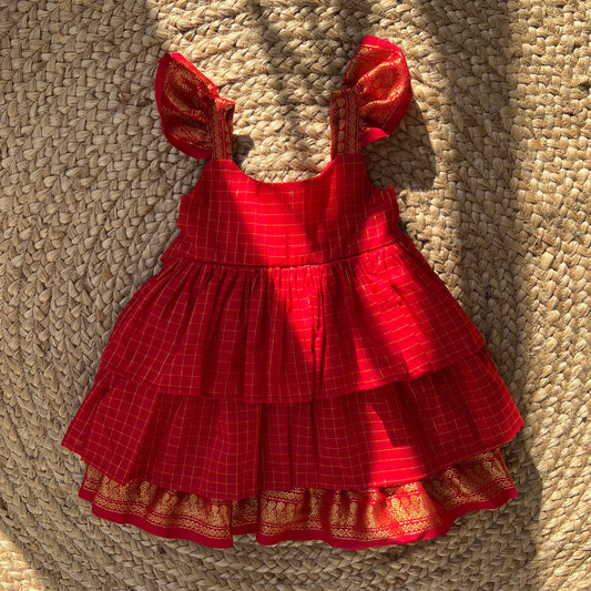 Red Kalyani Checks Dress