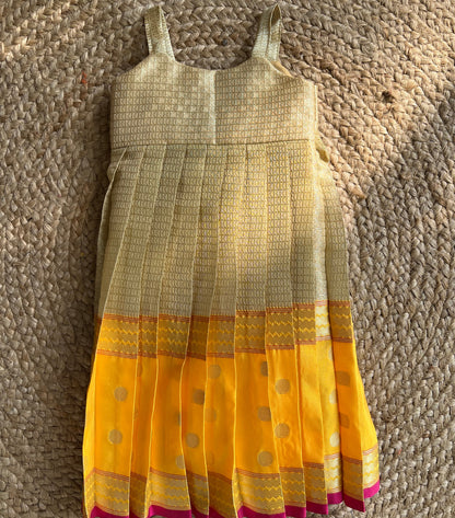 Off white with Antique Gold Tissue Frock and Rani Pink Jacket