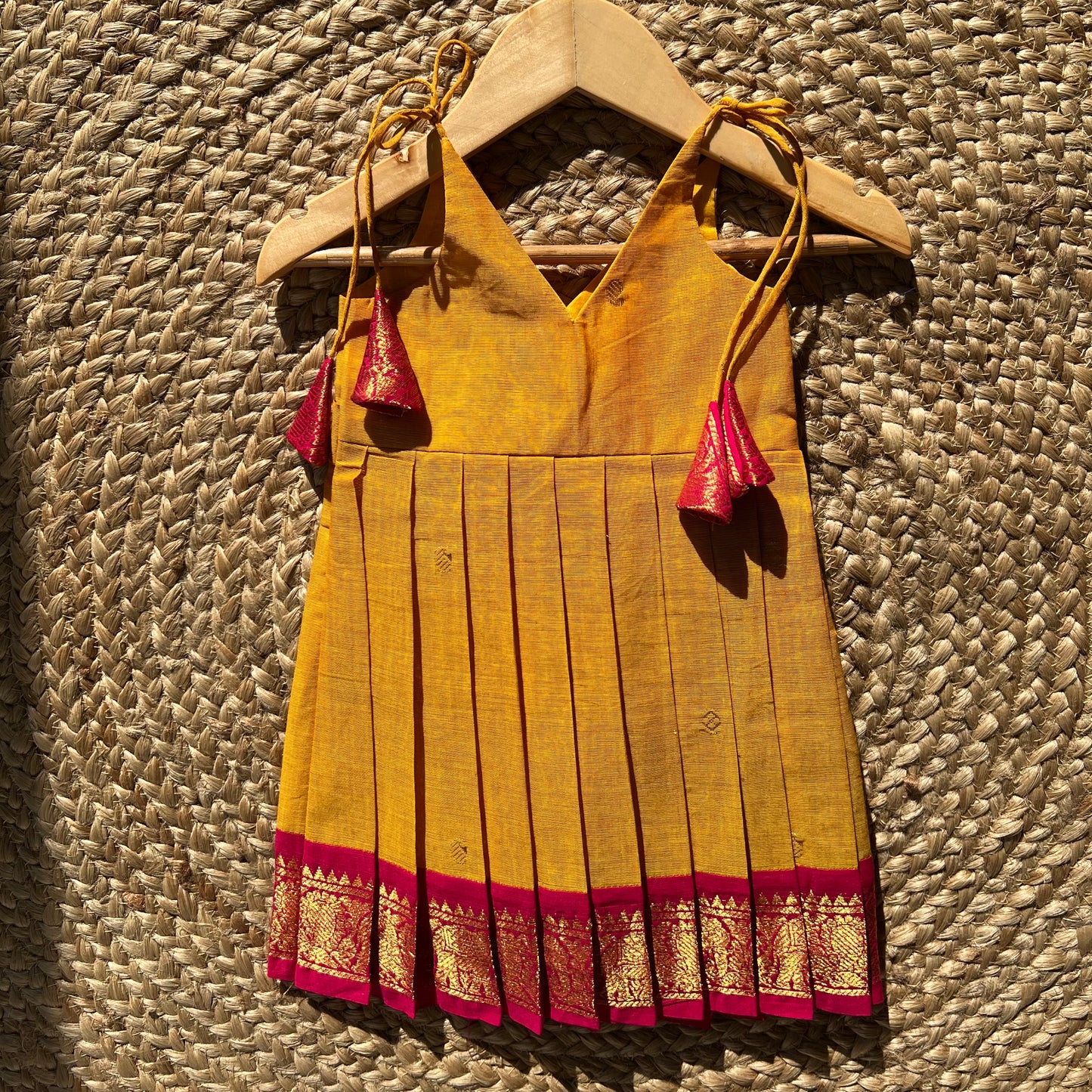 Mustard Gold Kanchi Cotton tie-up Frock