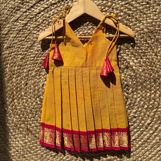 Mustard Gold Kanchi Cotton tie-up Frock