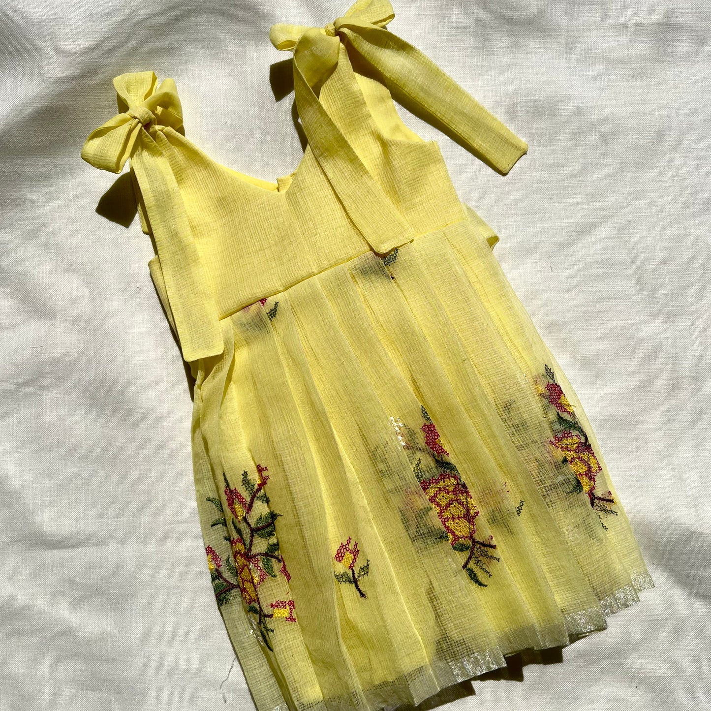 Butter Yellow Kota Cross Stitch Frock