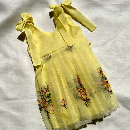 Butter Yellow Kota Cross Stitch Frock