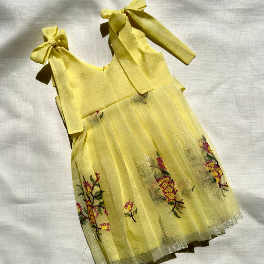 Butter Yellow Kota Cross Stitch Frock