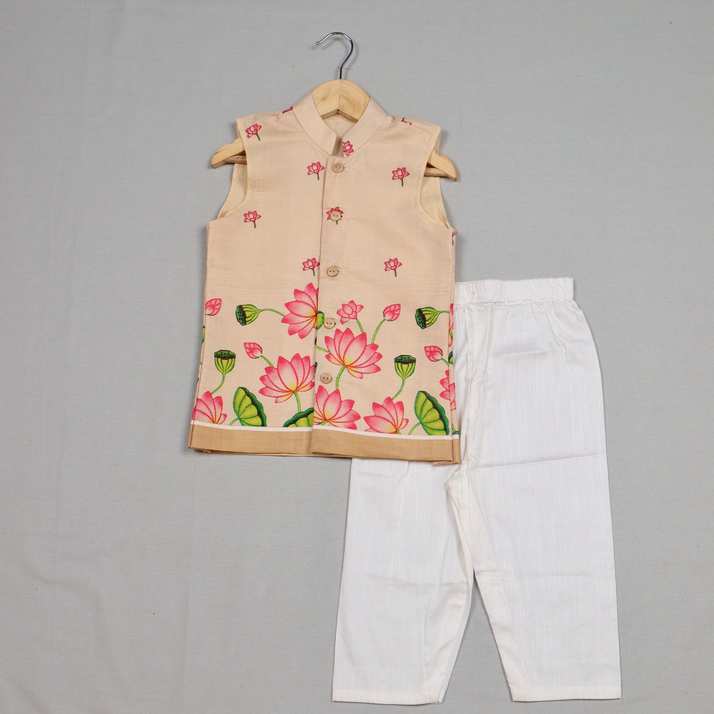 Beige Lotus Kurta Set