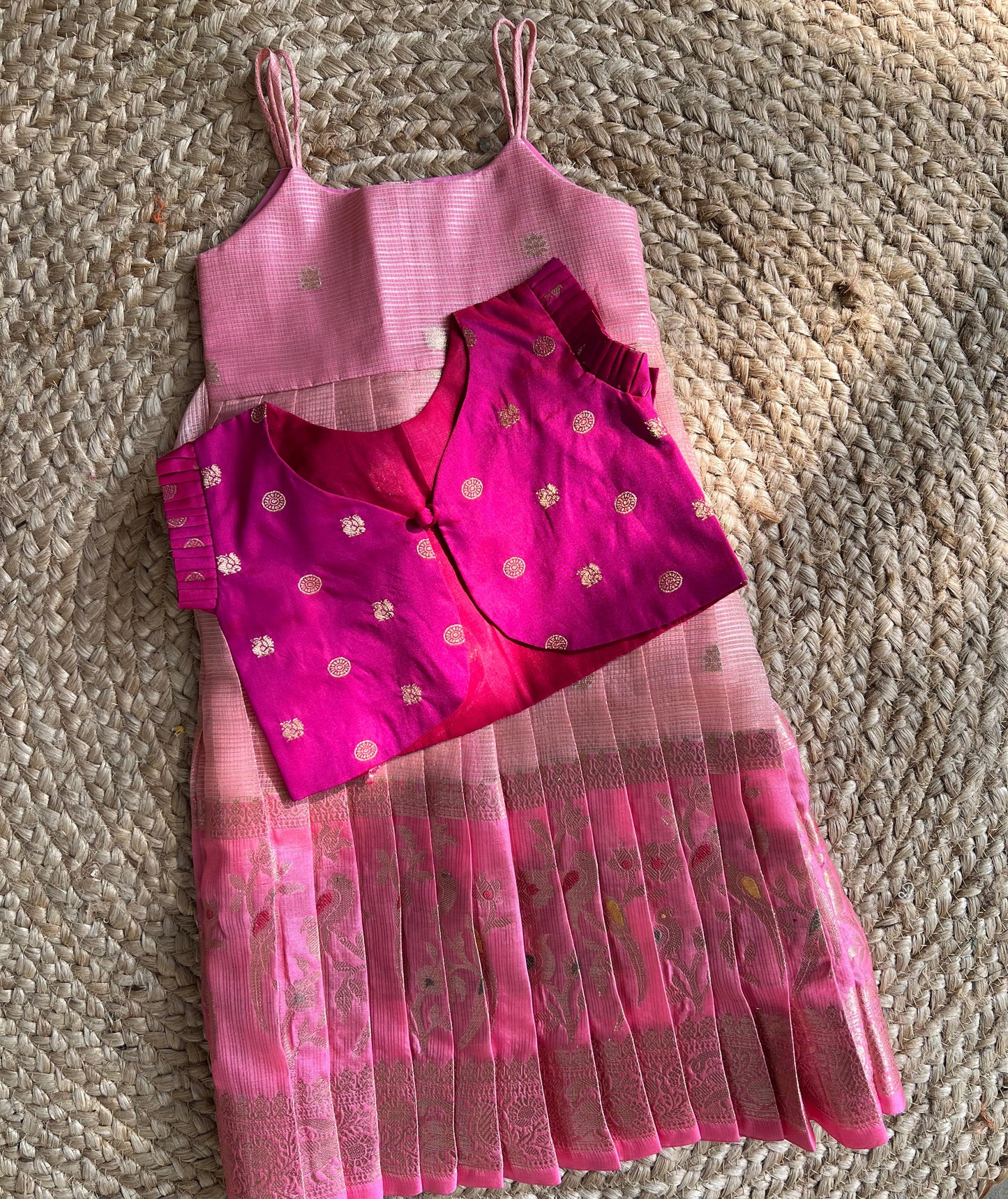 Blush Pink  Kota frock with Rani Pink Jacket