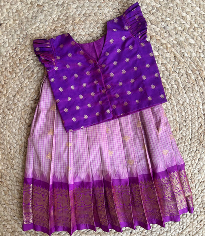 Lilac & Royal Purple Gadwal Checks Lehenga Set