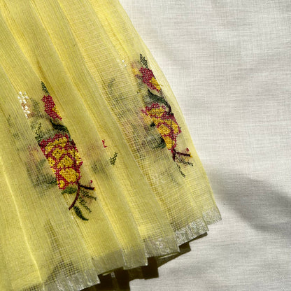 Butter Yellow Kota Cross Stitch Frock