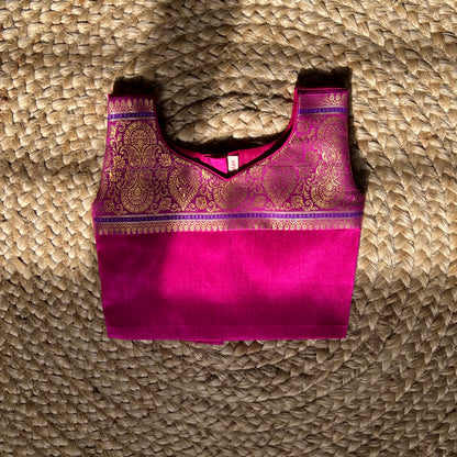 Parrot Green and Rani Pink Kanchi Silk Lehanga Set
