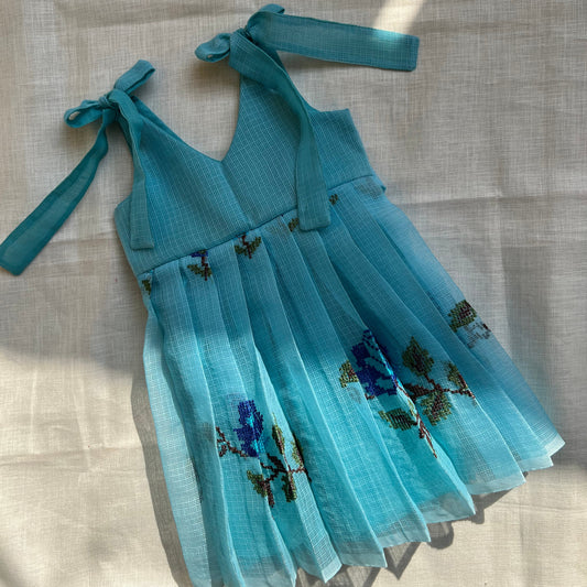 SkyBlue Kota Cross Stitch Frock