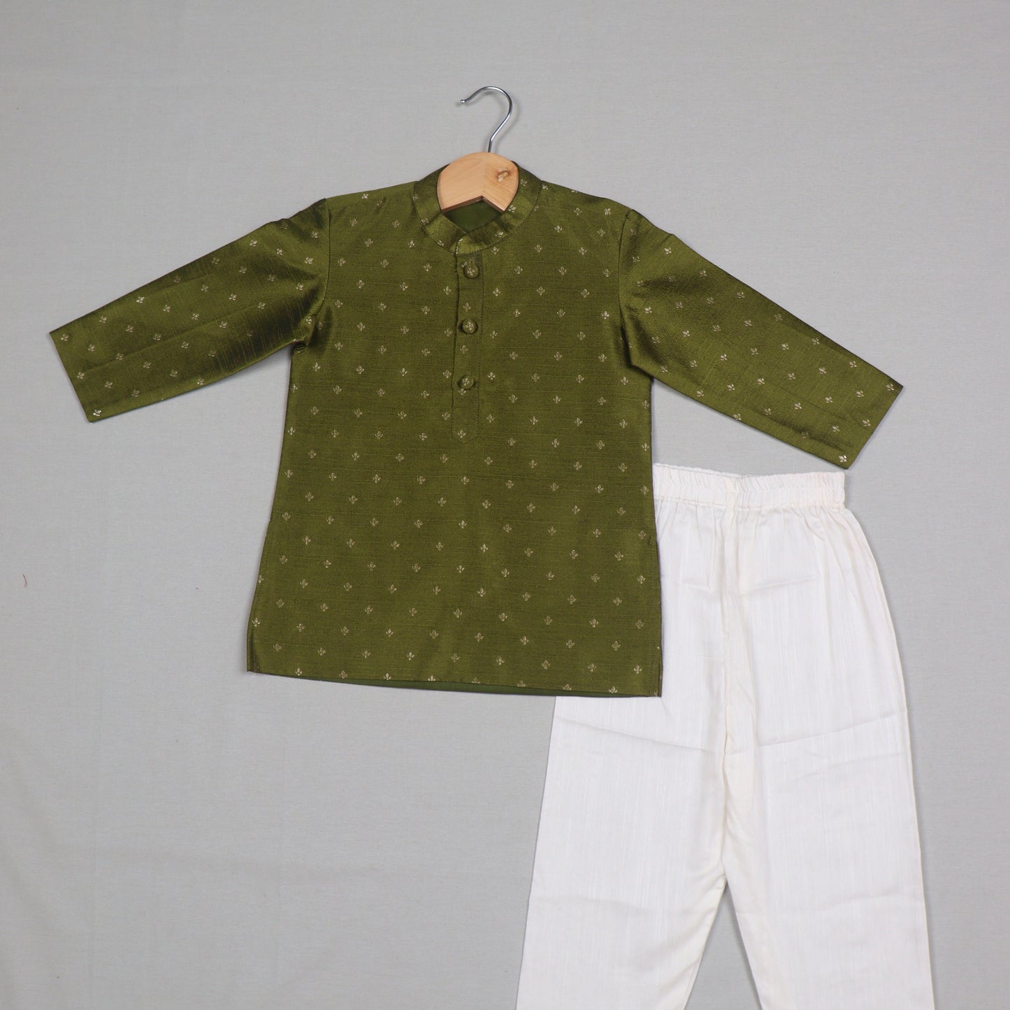 Olive Green Printed Raw Silk Kurta Set