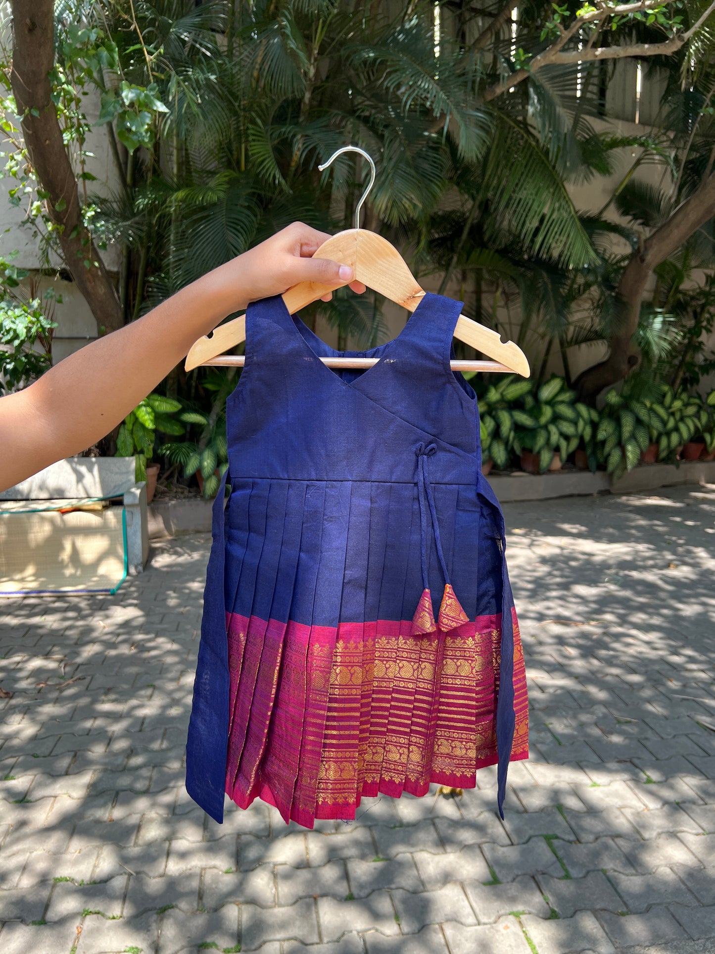 Blue Angrakha Style Kanchi Cotton Frock