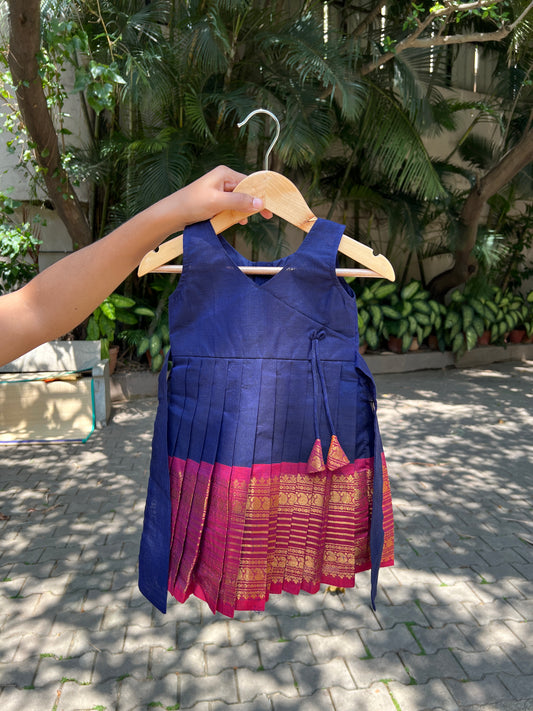 Blue Angrakha Style Kanchi Cotton Frock