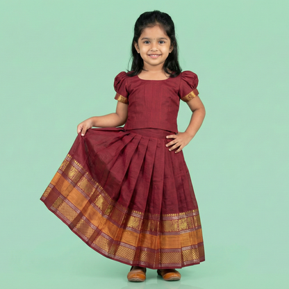 Maroon Chettinad Cotton Lehenga Set