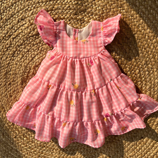Baby Pink Mul Chanderi Frock