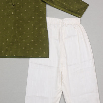 Olive Green Printed Raw Silk Kurta Set