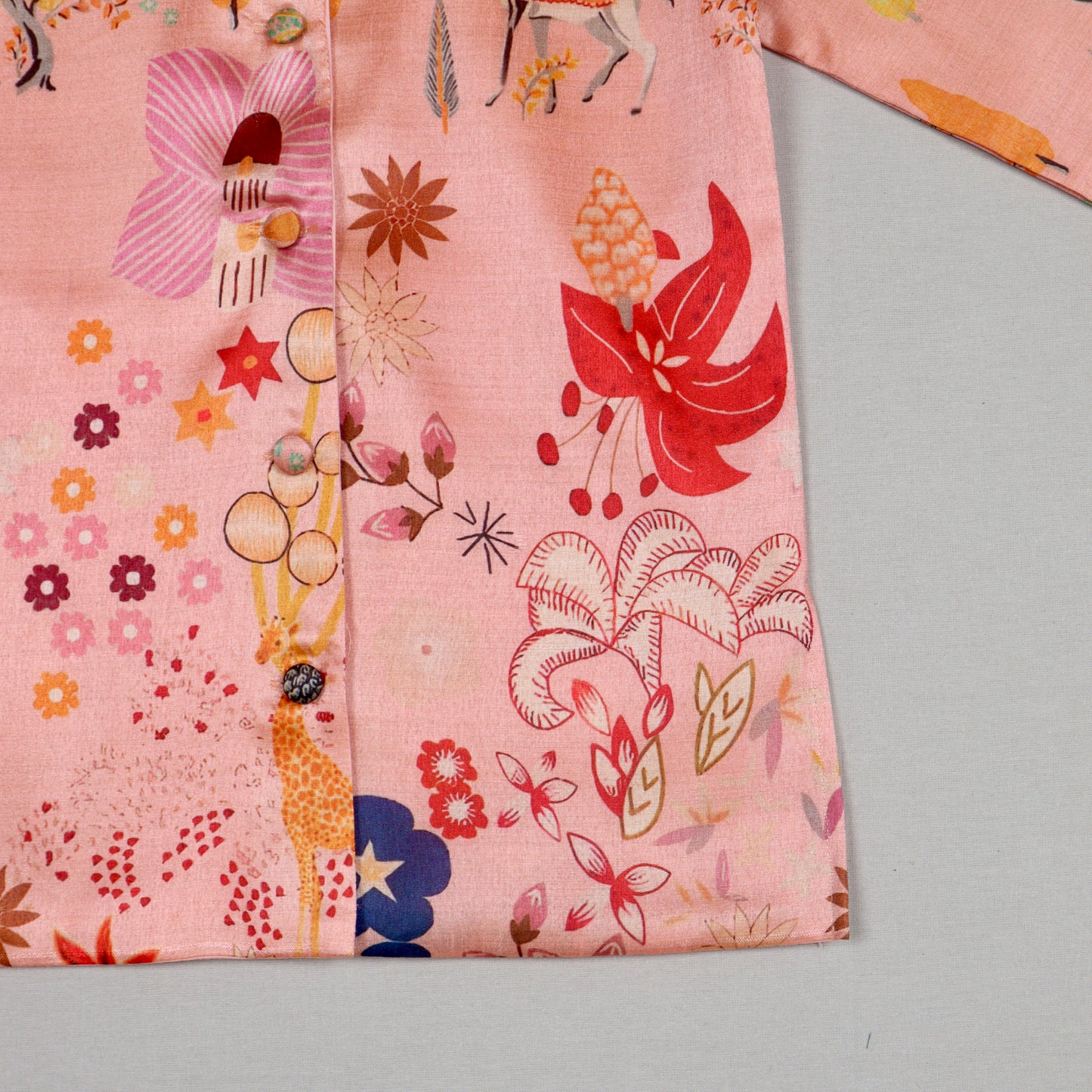 Peach Printed Tussar Silk Kurta Set