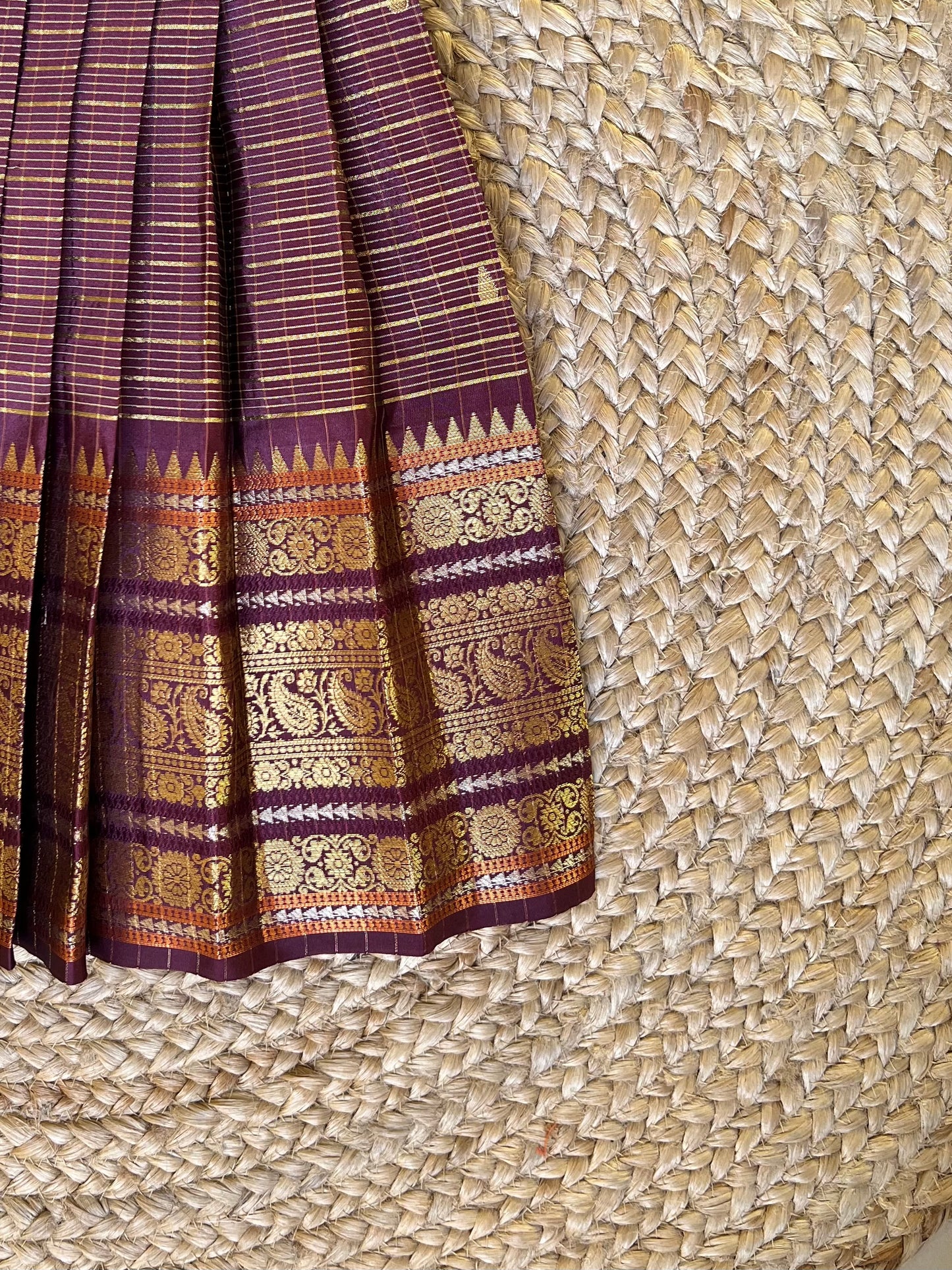 Traditional Maroon Kanchi Tissue Lehanga Set