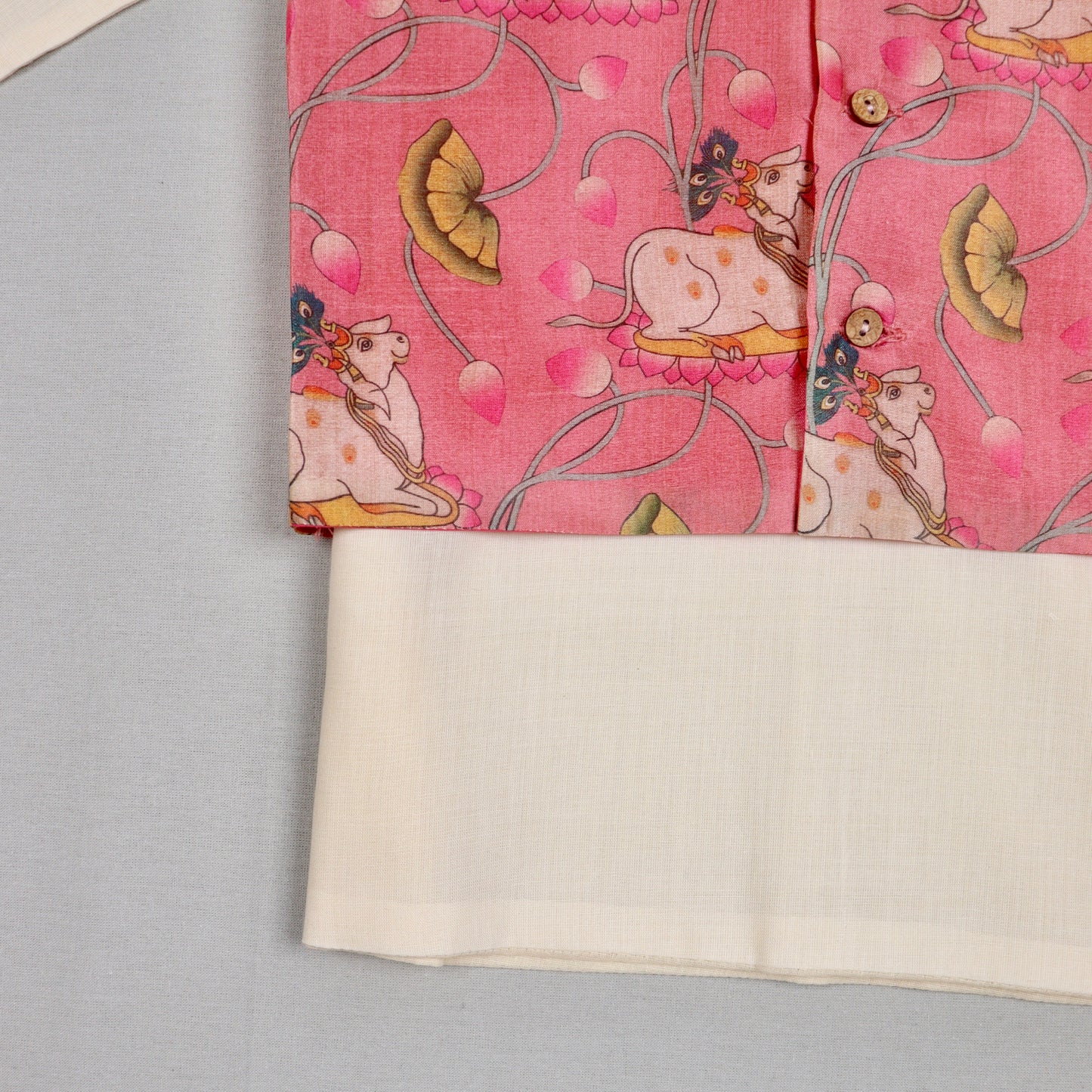 Pink Pichwai Jacket Set with Cream Kurta