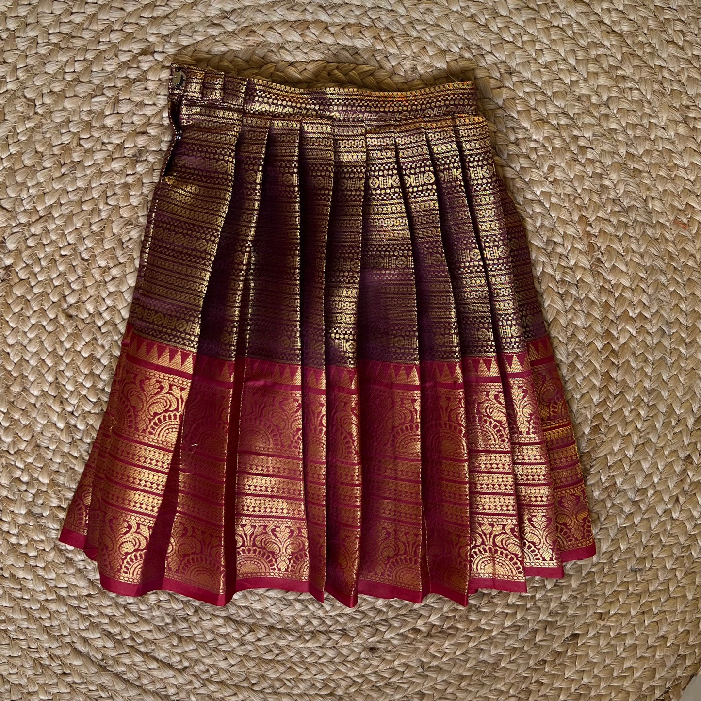 Red and Brown Kanchi Tissue Lehanga Set