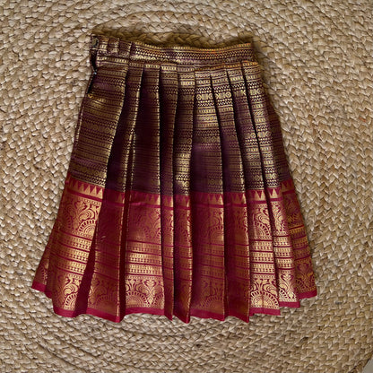 Red and Brown Kanchi Tissue Lehanga Set