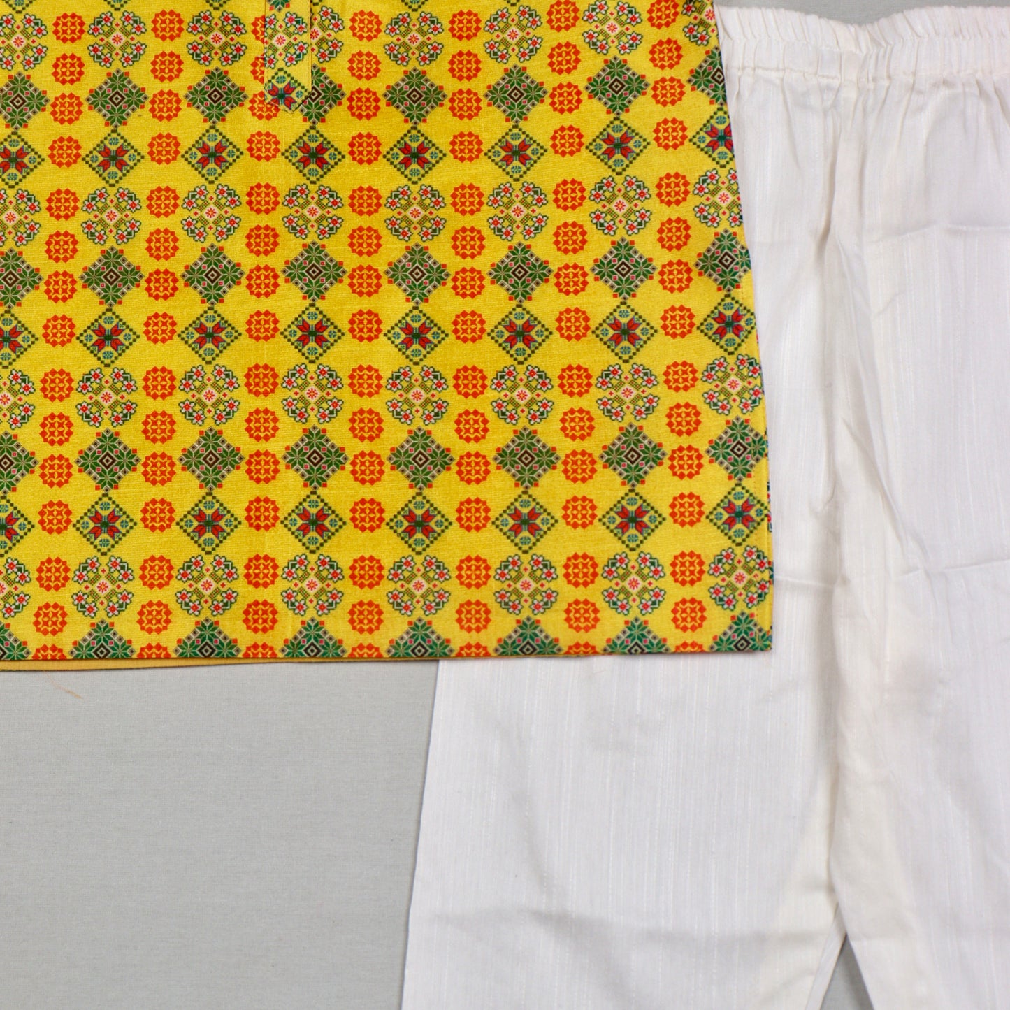 Yellow Geometric-Print Kurta Set