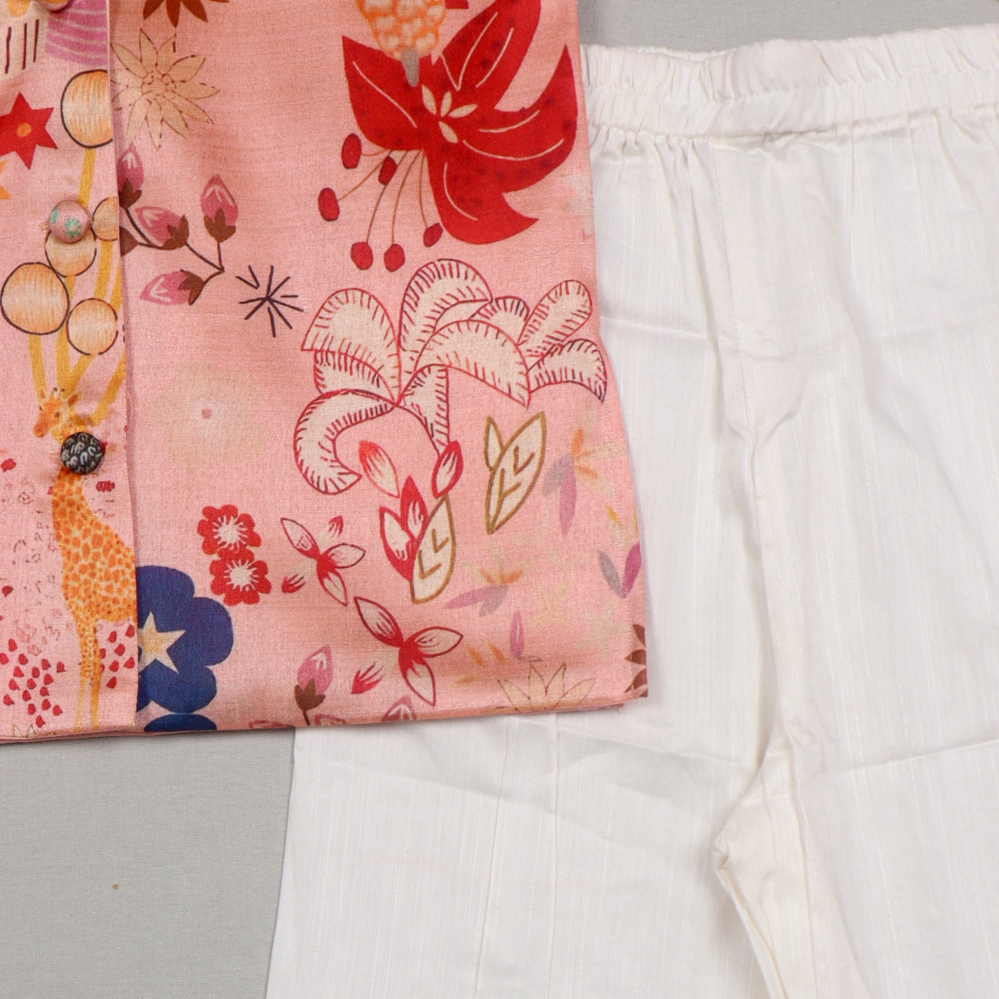 Peach Printed Tussar Silk Kurta Set