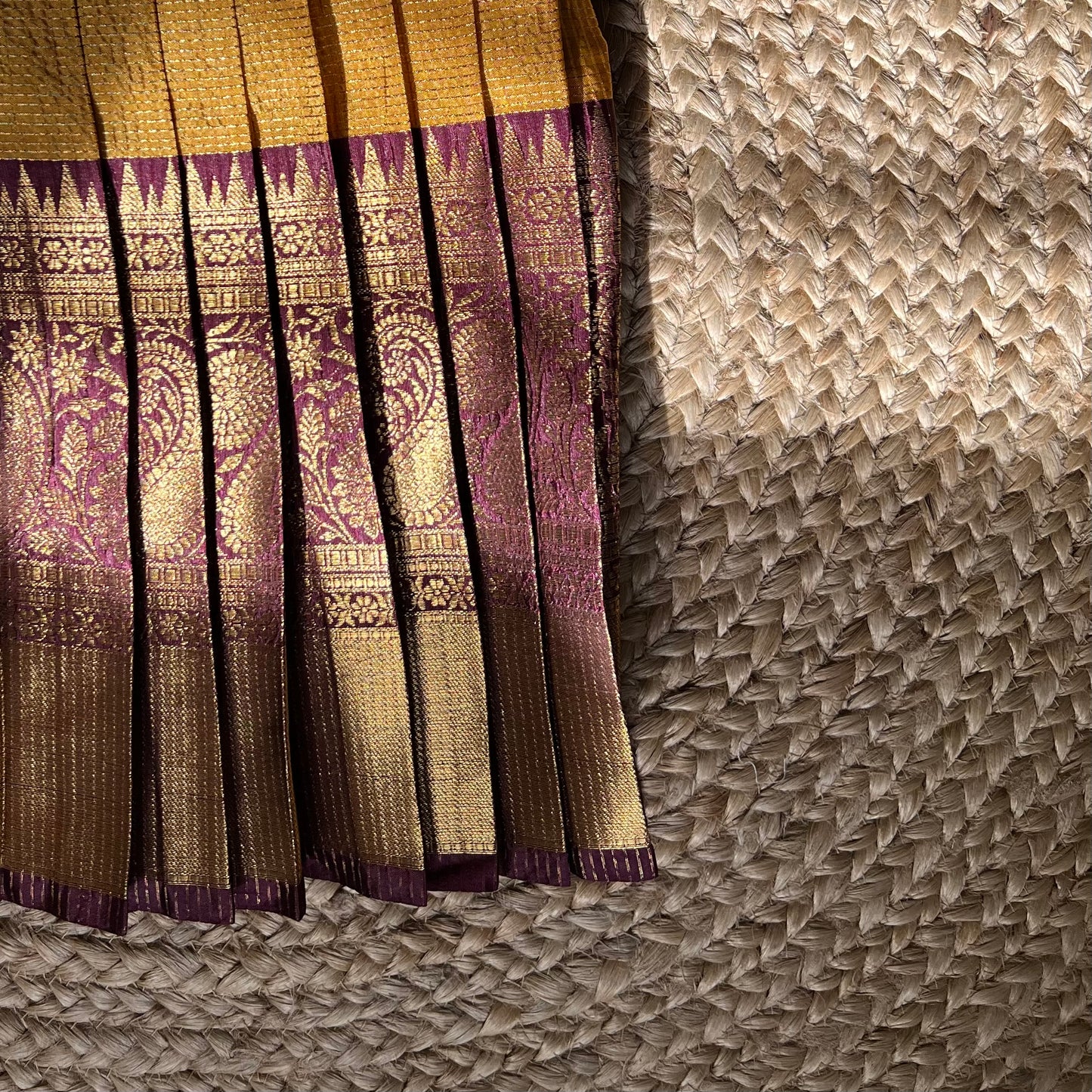 Traditional Mustard and Brown Scallop Tissue Lehanga Set