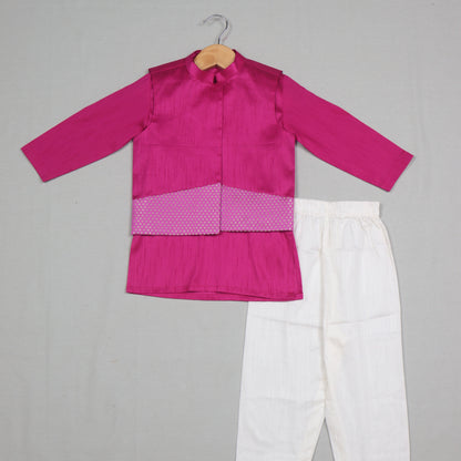 Pink Raw Silk Kurta Set with Banarasi  Jacket
