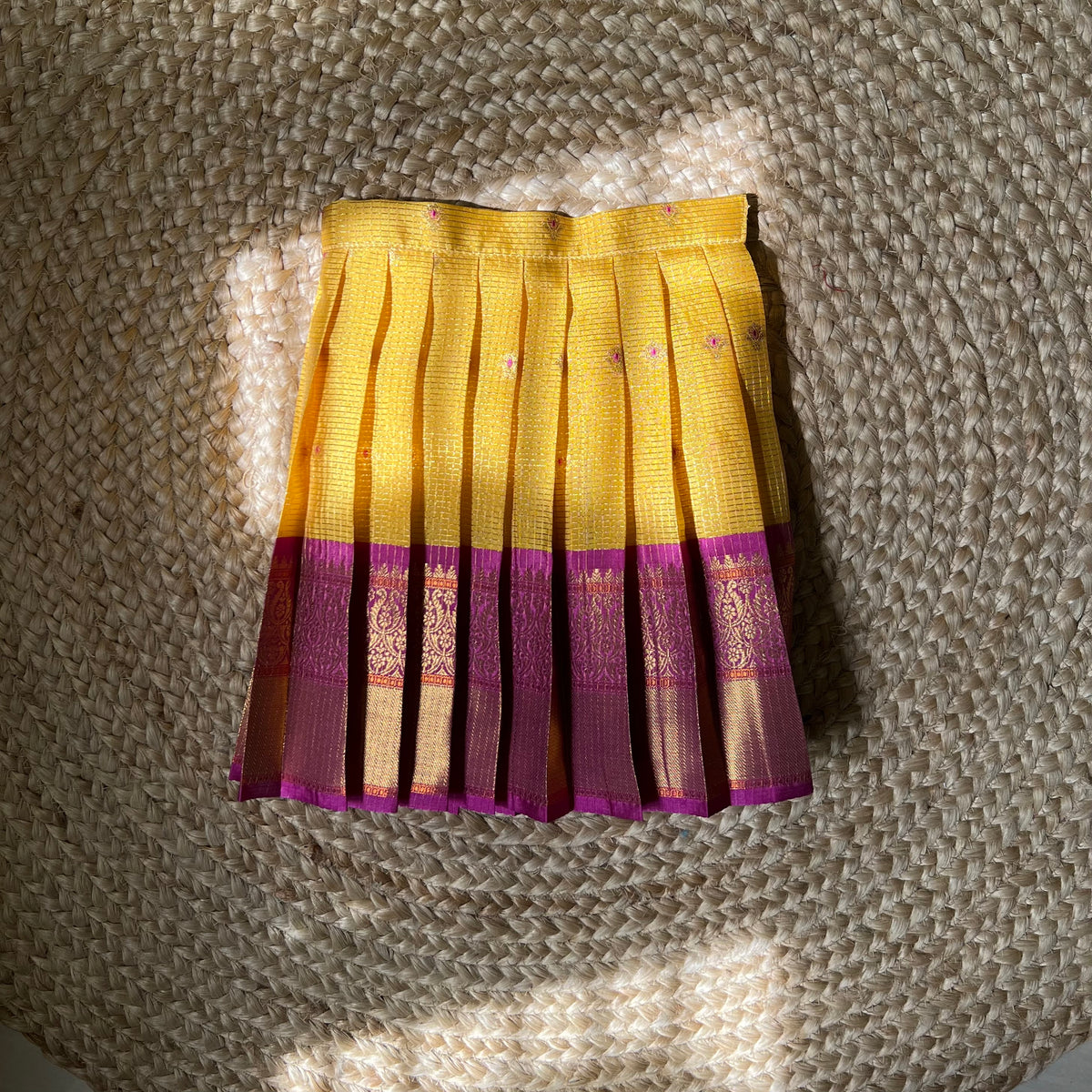 Yellow and Pink Kanchi Silk Lehanga Set