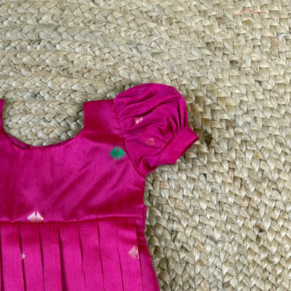 Magenta Khadi Raw Silk Girls Frock with Meenakari Peacock Zari