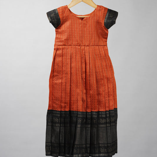Burnt Checks Orange Raw Silk Frock