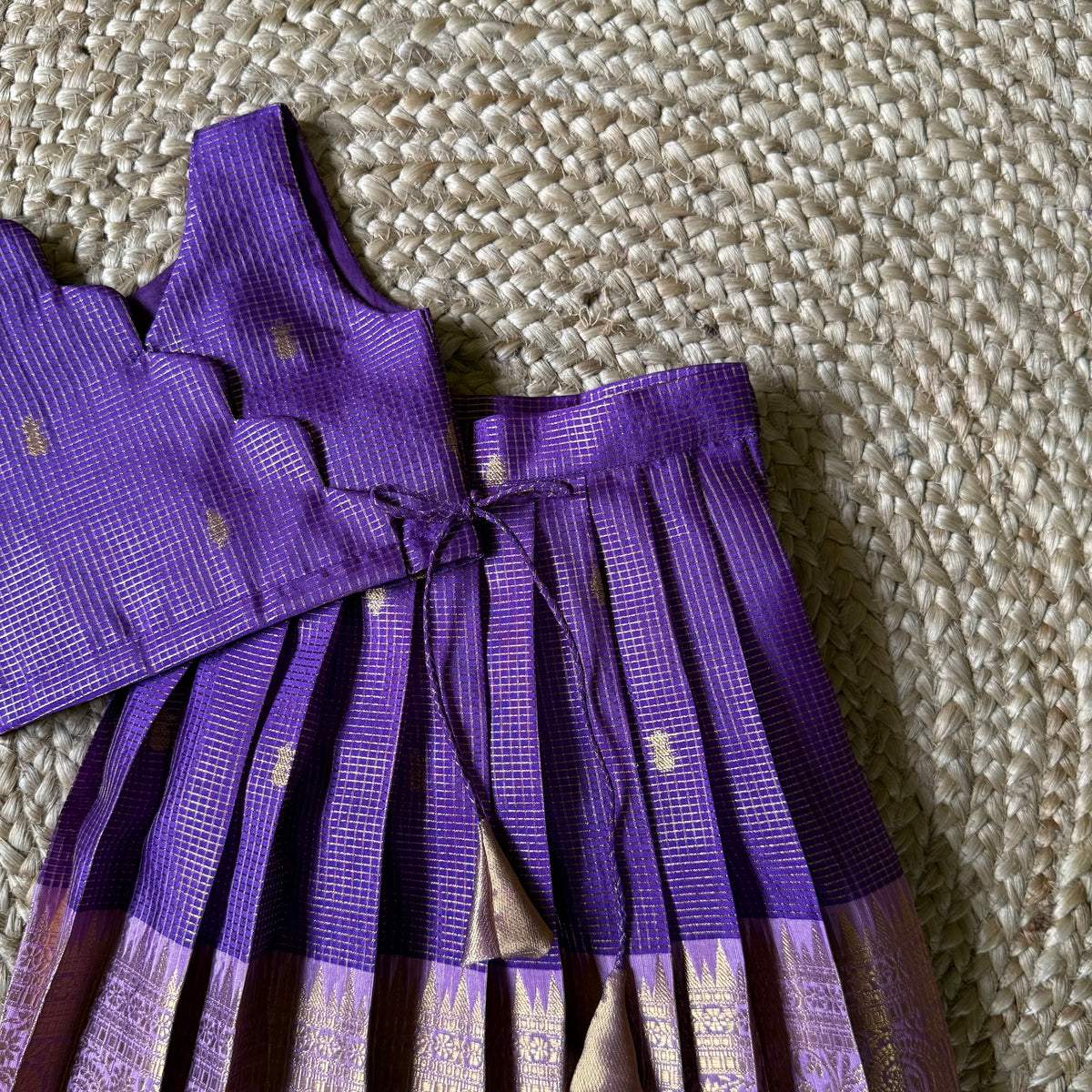 Traditional Purple Scallop Tissue Lehanga Set