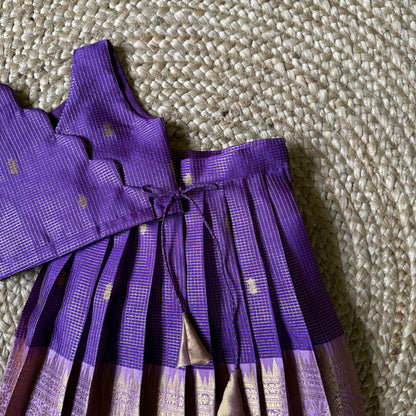 Traditional Purple Scallop Tissue Lehanga Set