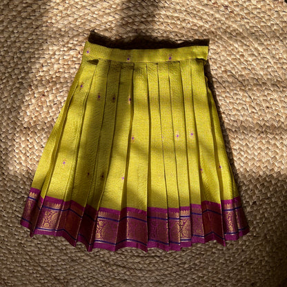 Parrot Green and Rani Pink Kanchi Silk Lehanga Set