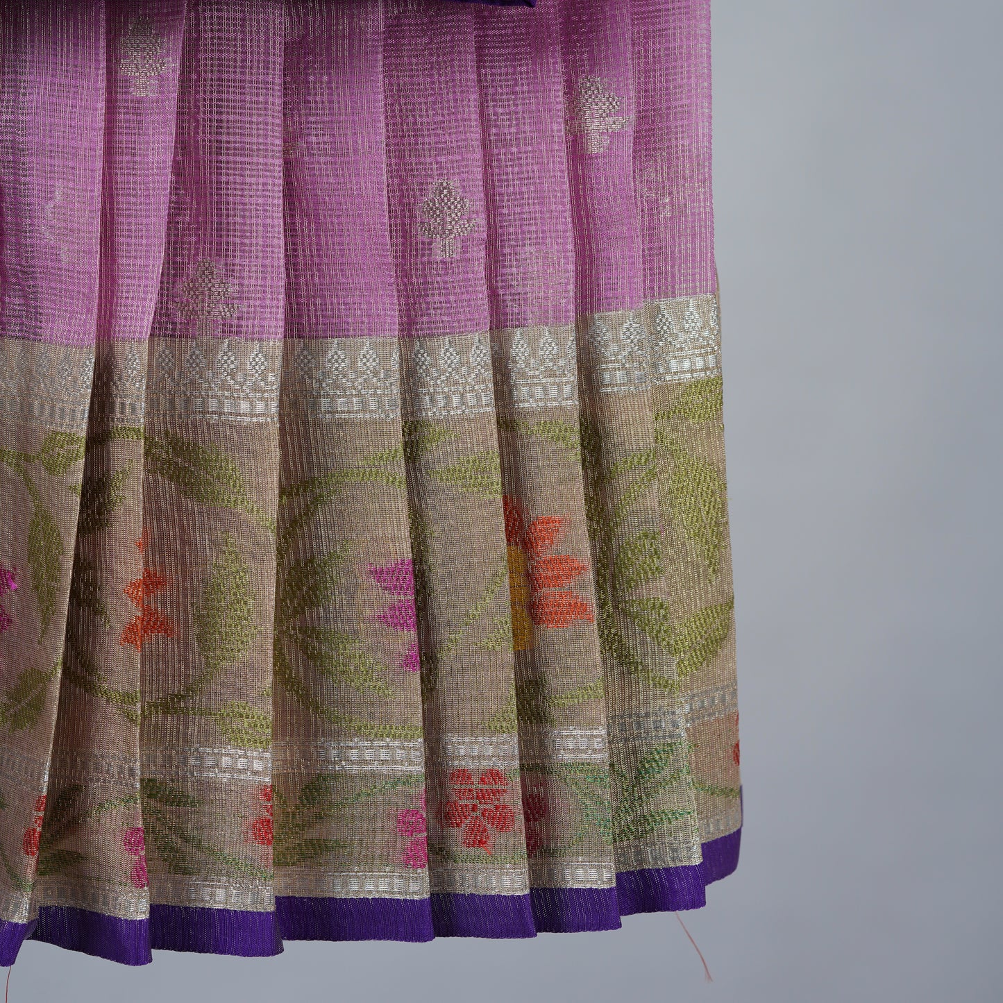 Rose Pink and Lavender Zari Kota Festive Lehenga with Embroidered Blouse