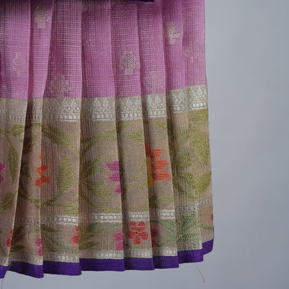 Rose Pink and Lavender Zari Kota Festive Lehenga with Embroidered Blouse