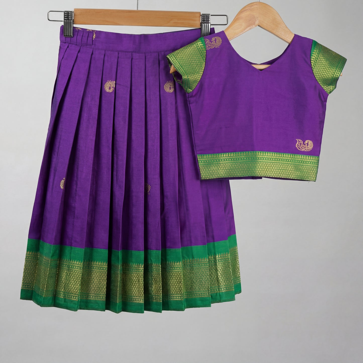 Deep purple Festive Peacock Motif silk Lehenga