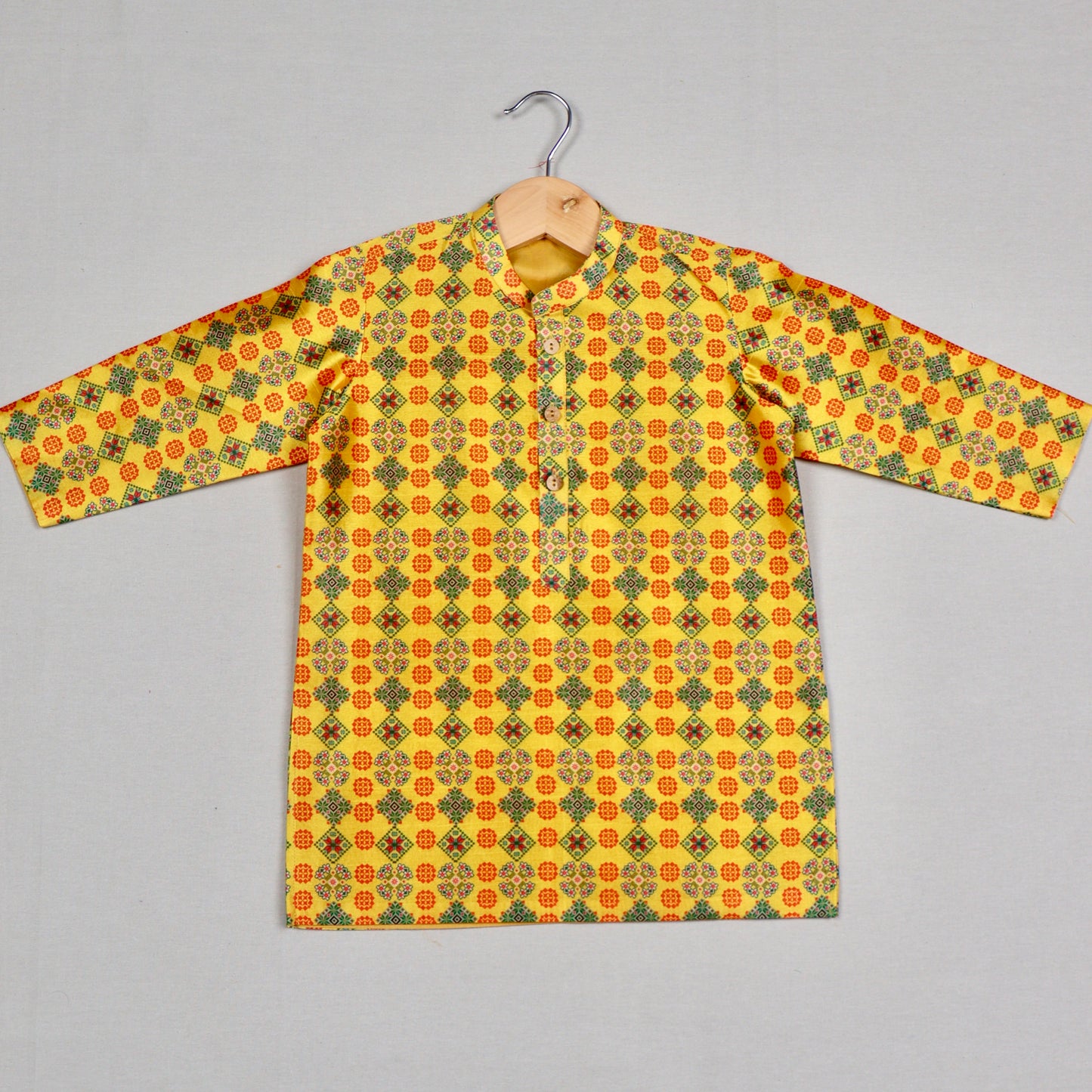 Yellow Geometric-Print Kurta Set