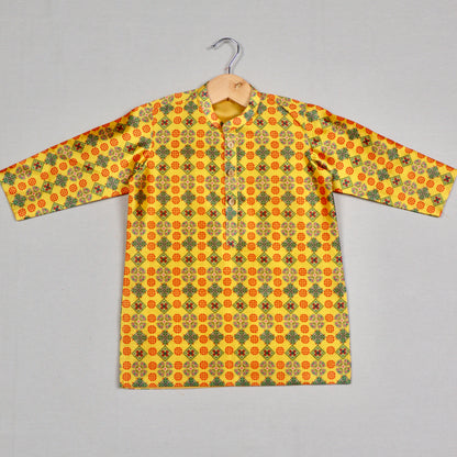 Yellow Geometric-Print Kurta Set