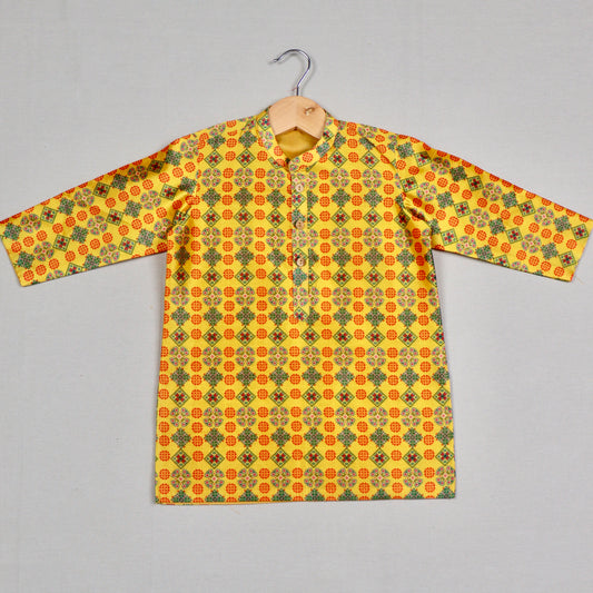 Yellow Geometric-Print Kurta Set