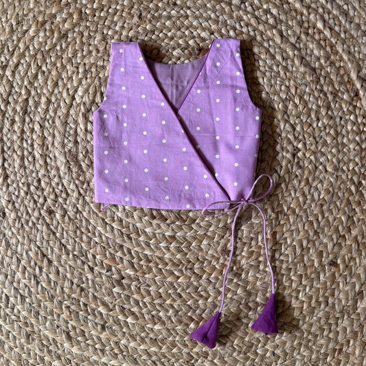 Mul Cotton Lavender Polka Dot  Blouse & Floral  Lehenga Set